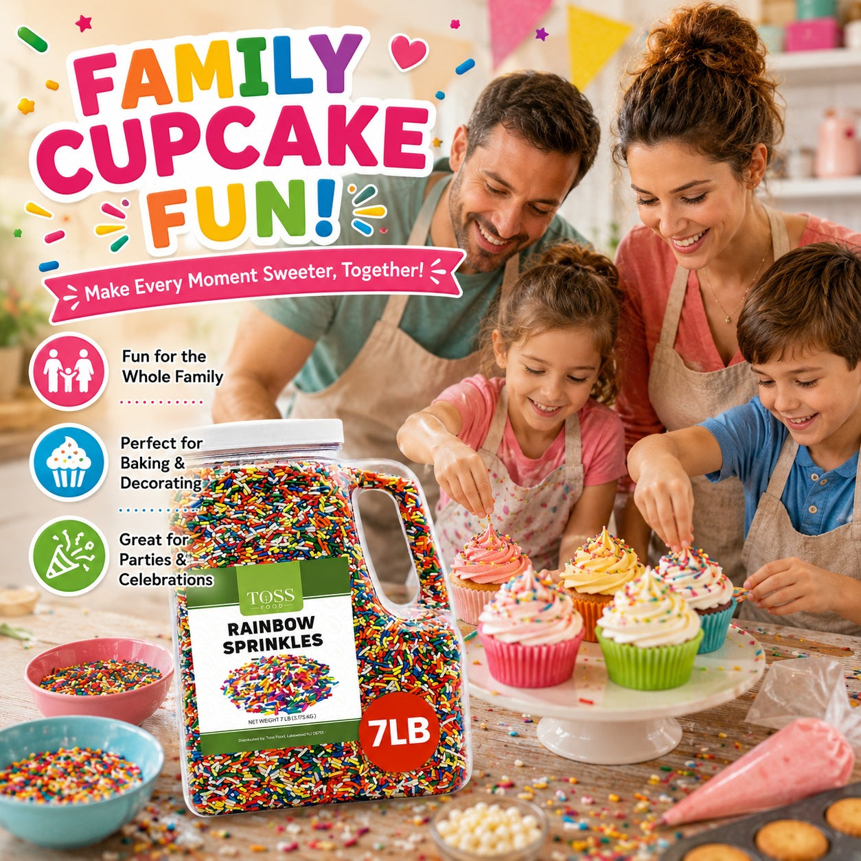 TOSS Rainbow Sprinkles Jimmies, 7 Pounds