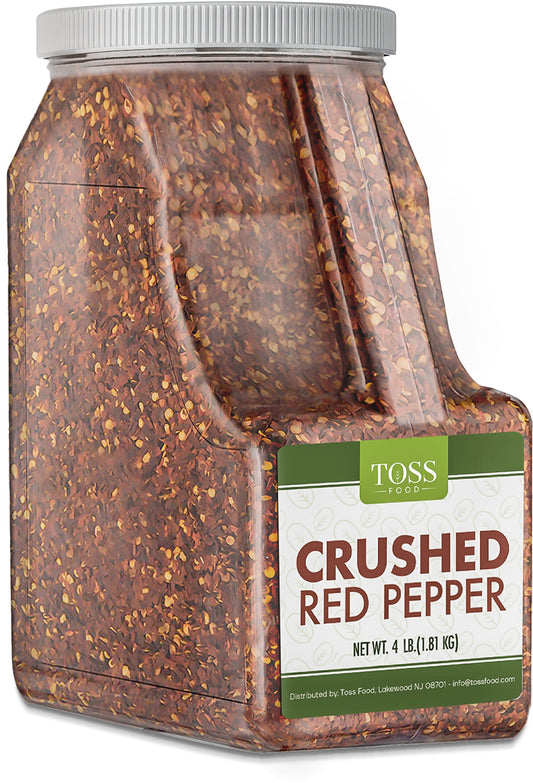 Toss Red Chili Pepper Flakes – 4 Pound Bulk Container– Crushed Red Chilli for Foodservice and Professional Use - Great on Pizza